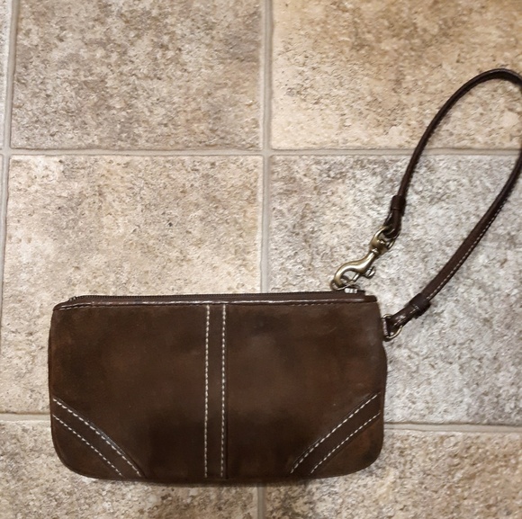 Coach Brown Suede Wristlet. - Picture 4 of 8